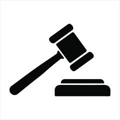 Black silhouette icon of a judge's gavel and sound block, symbolizing justice