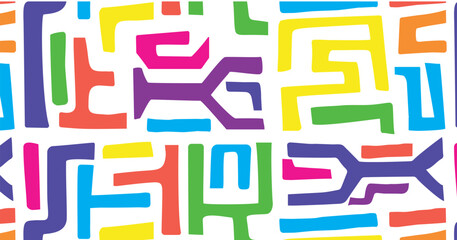 Abstract  geometric doodle, rainbow  seamless pattern. Infinite background, colorful. Repetitive printing, modern texture design with geometric scribbles. Flat vector illustration