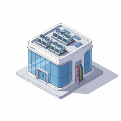 Data Center Building Isometric 3D Technology Vector Illustration