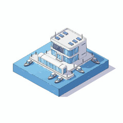 Floating Water Taxi Terminal Isometric 3D Futuristic Transport Vector