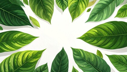 Circular arrangement of green leaves with central white space for editorial botanical photography nature-themed decor and poetic symmetry-inspired visuals