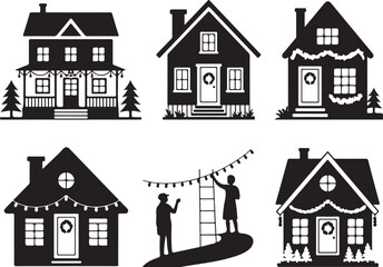 Fototapeta premium Christmas Silhouette Scene with Deer, Trees, Gifts and Ornament Holiday Design