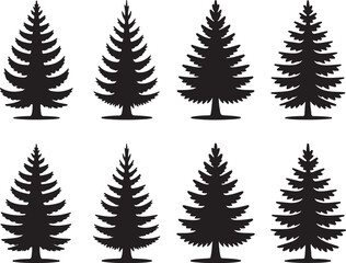 Obraz premium Black Christmas Tree Silhouette Set, Festive Holiday Pine Tree Vector Icons