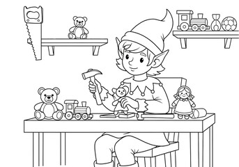 Christmas Elf Making Toys in Workshop