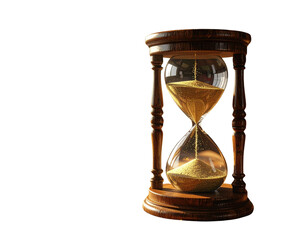 Classic Wooden Hourglass with Flowing Sand on Vintage Desk PNG