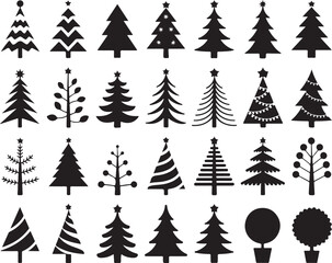 Obraz premium Black Christmas Tree Silhouette Set, Festive Holiday Pine Tree Vector Icons