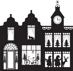 Obraz premium Black Christmas Icon Set, Holiday Vector Elements, Festive Silhouette Design