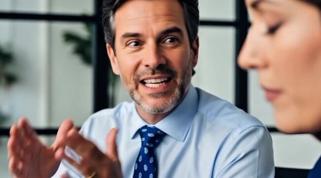 Focused Businessman Engaged in a Serious Boardroom Discussion