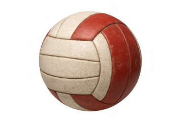 Vintage volleyball on transparent background, old weathered sports equipment ball for classic athletic games