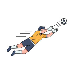 Dynamic vector illustration of a soccer goalkeeper in mid-air, making a spectacular diving save to block the ball from the goal