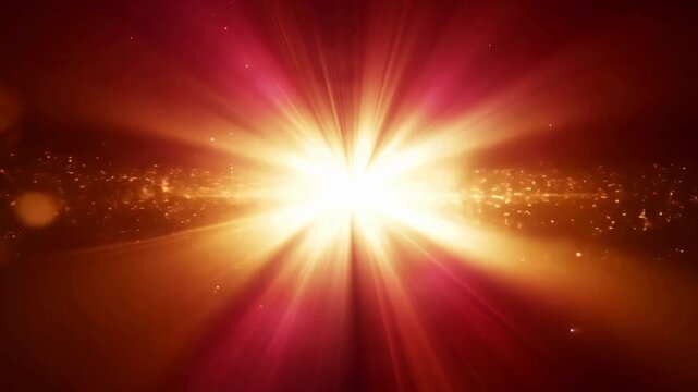 Intense red and orange light explosion with horizontal particle streaks. Abstract cosmic star burst or supernova energy flash background.