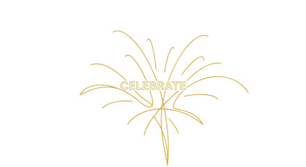 Elegant gold line art fireworks graphic with the word celebrate in the center on a white background