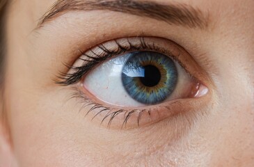 Fototapeta premium Extreme Close-up of Human Blue Eye with Long Eyelashes: Vision and Biometrics