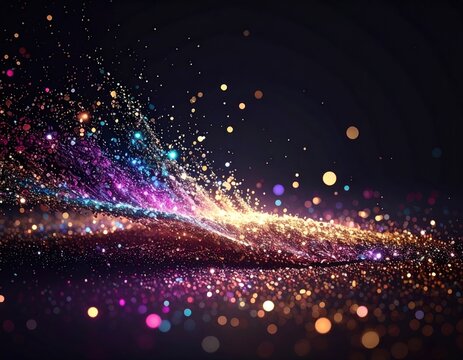 Abstract flowing sparkles, a wave of light in various colors