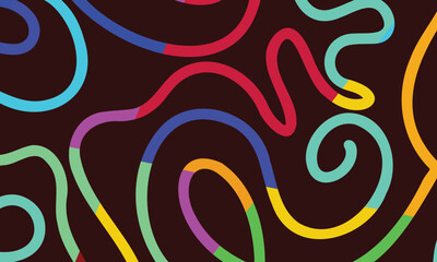 Colorful gradient organic line elements collection - flowing curved shapes in vibrant rainbow colors including pink, blue, yellow, green, purple, orange and cyan for modern abstract design background