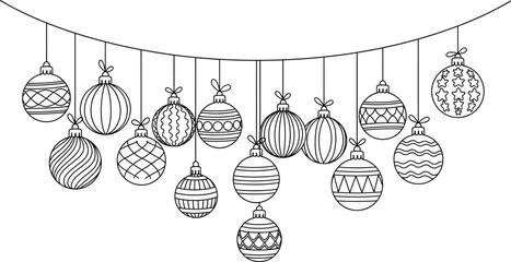 Festive garland of hanging christmas ornaments, creating a joyful and decorative atmosphere for holiday celebrations