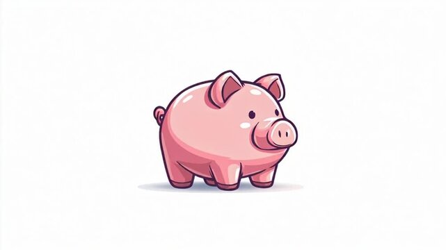 Cartoon illustration of a cute pink pig standing on a white background.