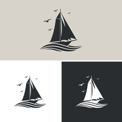 Simple Silhouette of Sails Ship logo design