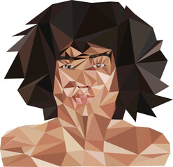 Abstract polygonal face of young girls with triangles, featuring a luxury diamond crystal gem vector illustration