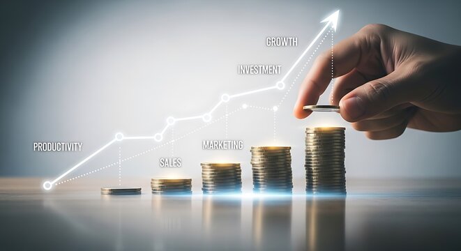 Stacking coins to represent profit and financial growth concept