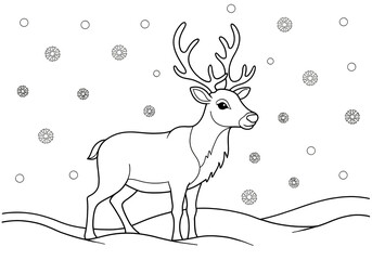 Reindeer in Winter Snow Scene