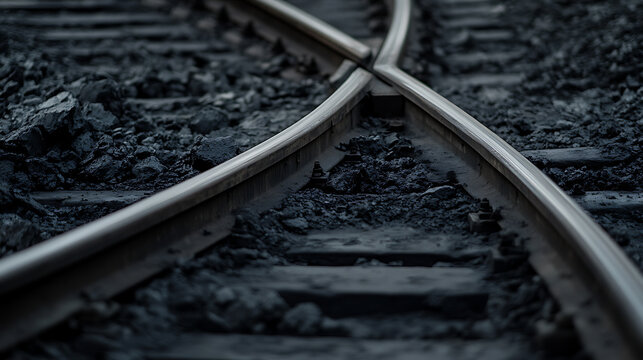 Convergence of steel: Railway tracks intertwine on a rugged path. A visual metaphor for choices and connections on life's journey, where paths diverge and unite.
