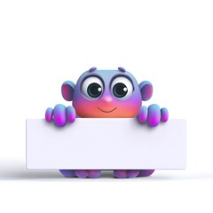 Naklejka premium Cute Cartoon Character Holding Blank Sign for Creative Use