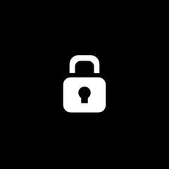Simple White Padlock Icon on Black Background for Security Concept