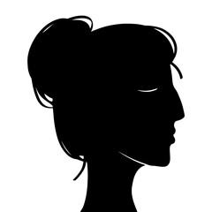  Vector illustration. Silhouette of a woman on a white background, looking to the side.