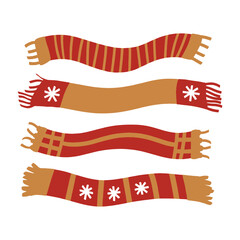 Vector illustration. A set of winter scarves with different patterns.