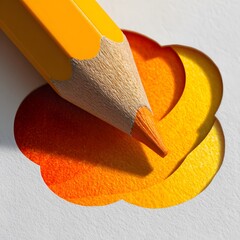 Bright Yellow Pencil Creating Vibrant Orange Blossom Shape Paint