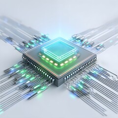 Futuristic Microchip with Glowing Connections in Technology Concept