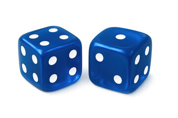 Pair of glossy blue dice representing chance, luck, gaming, risk, betting, strategy, and fortune on gambling decisions