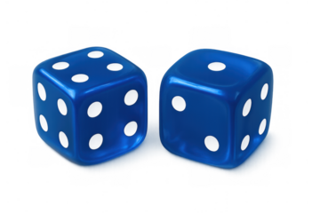 Pair of glossy blue dice representing chance, luck, gaming, risk, betting, strategy, and fortune on gambling decisions