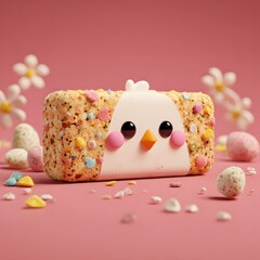 Cute Chick Marshmallow Treat with Colorful Sprinkles and Candy