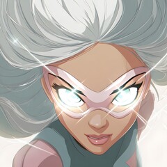 Fierce Female Superhero with Silver Hair and Determined Expression