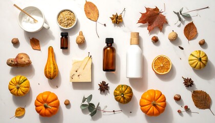 Autumnal Wellness - Natural Beauty and Skincare Ingredients Flat Lay.