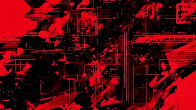 Aggressive red and black digital technology glitch texture. Abstract cyber attack, system error, or data corruption motion background.
