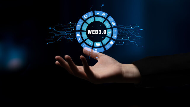 The Web 3.0 technology ecosystem and its digital applications. An interface showcasing the various components of the next generation internet. Motif - Powered by Adobe