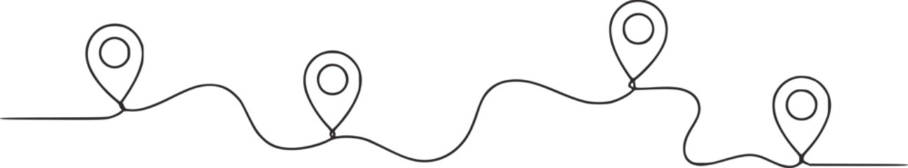 Map pins connected by winding line route journey