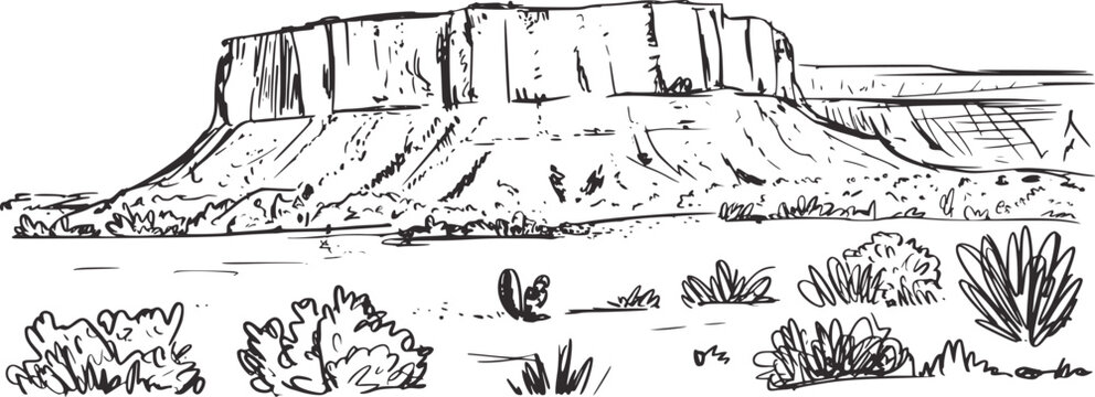 Mesa landscape sketch desert drawing