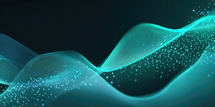 Abstract teal wave design with glowing particles