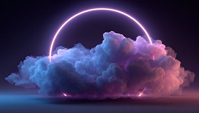 Abstract neon ring around a cloud