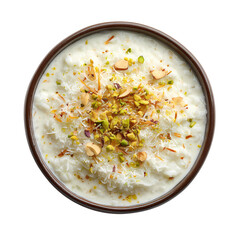 Creamy risotto with herbs and parmesan isolated on transparent background