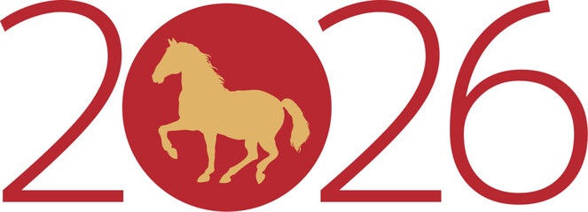 2026 午年 日の丸と馬のシルエットデザインロゴ_赤