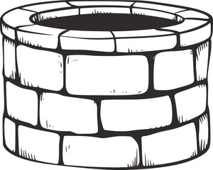 Stone well drawing water sketch