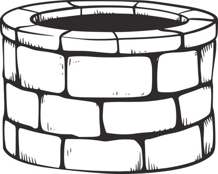 Stone well drawing water sketch