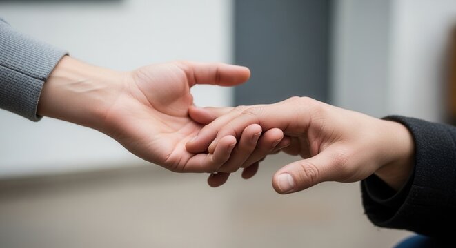 A person giving a helping hand to a homeless individual. Close-up of hands showing support and compassion. Charity and kindness concept