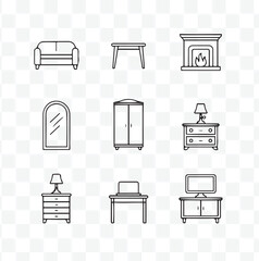 Furniture and Home Decor Line Icon Set