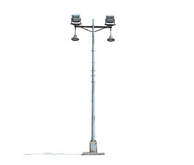 Obraz premium A tall metal streetlamp with surveillance cameras on a black background